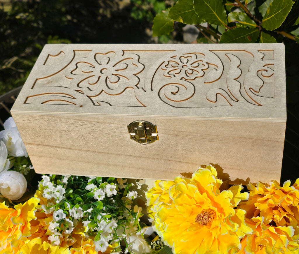 Wooden keepsake gift box with bee themed gifts
