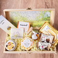 Wooden keepsake gift box with bee themed gifts